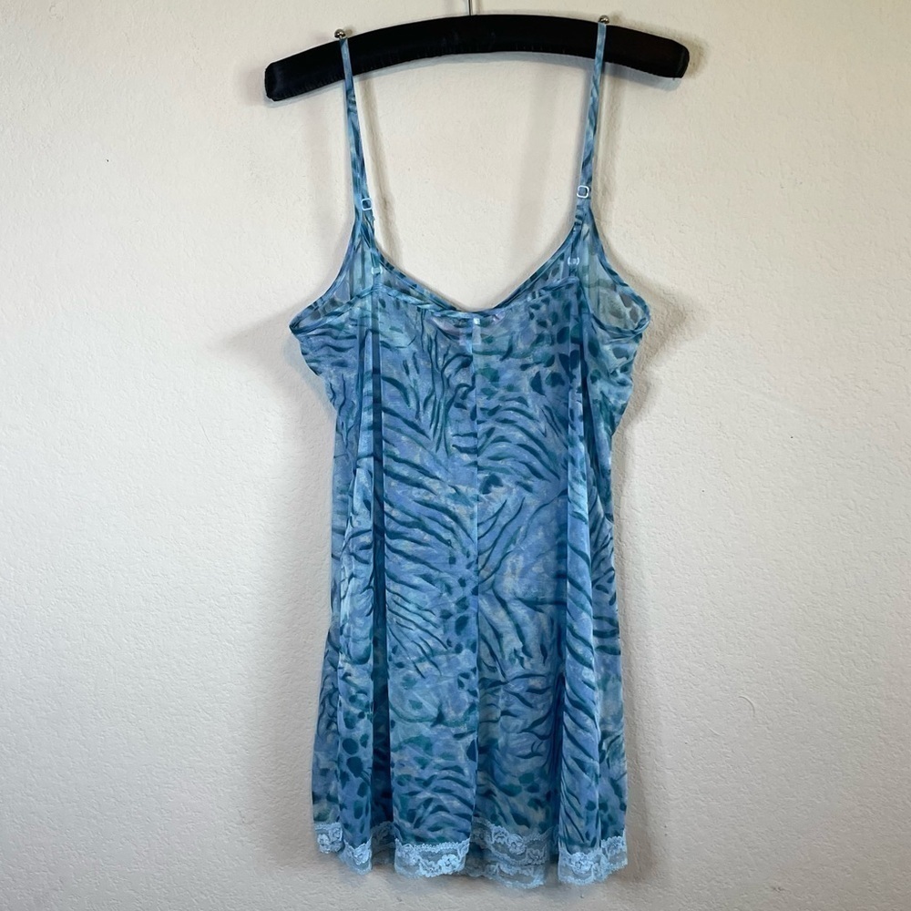 Victoria’s Secret Blue Slip Dress Nightie Y2K Animal Print Sheer Mini Size Large - Picture 6 of 10